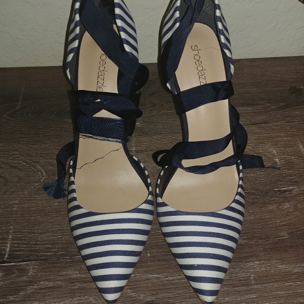 Striped Blue Lace up Heels